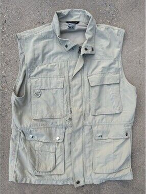 Columbia Mens Titanium Fishing Vest Khaki Beige Multiple Pockets Large L Fish